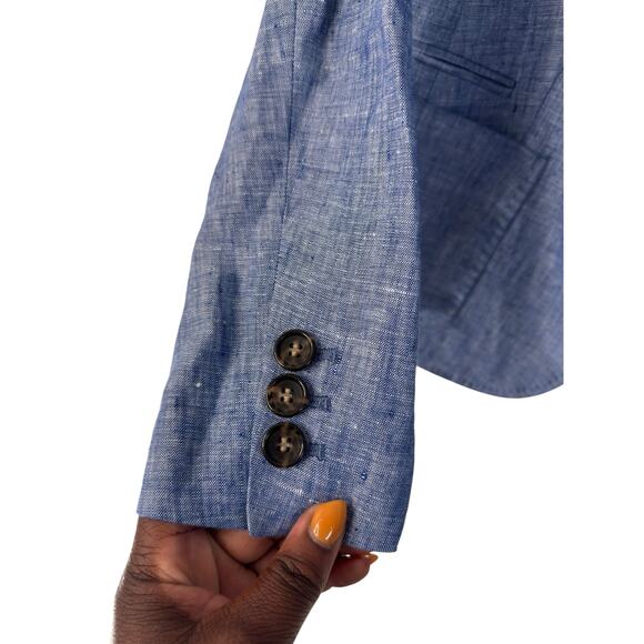 Talbots Petites Blazer Blue Linen Office Work Career Single Breasted Size 12P - Picture 7 of 14